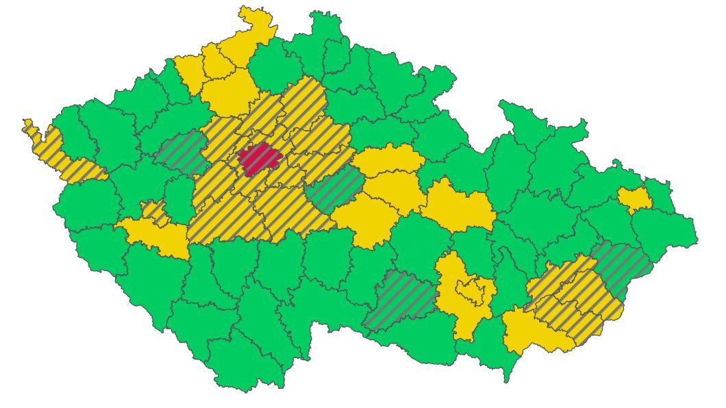 Aktualizovaný semafor: Praha dál červená, přibylo oranžových okresů